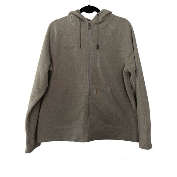 Men's Carhartt Full Zip Hoodie SZ XL Tan Embroidered Basic Workwear Fleece - Picture 1 of 8